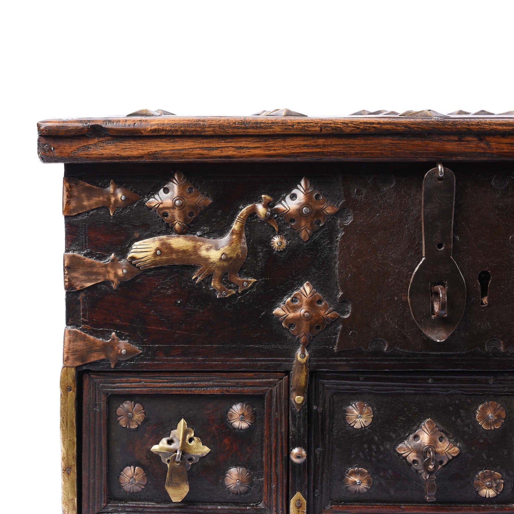 Rosewood Jewellery Box With Brass Peacocks - 19thC