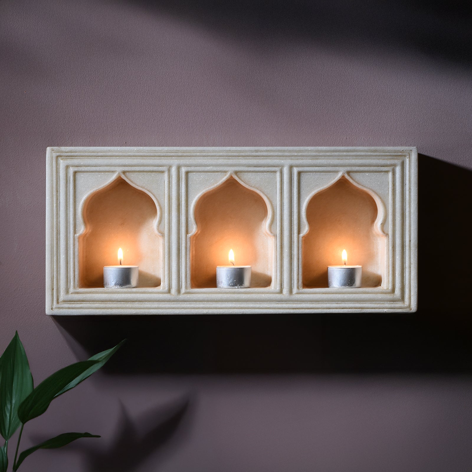 White Marble Lamp Niche (Triple) - Mughal Style