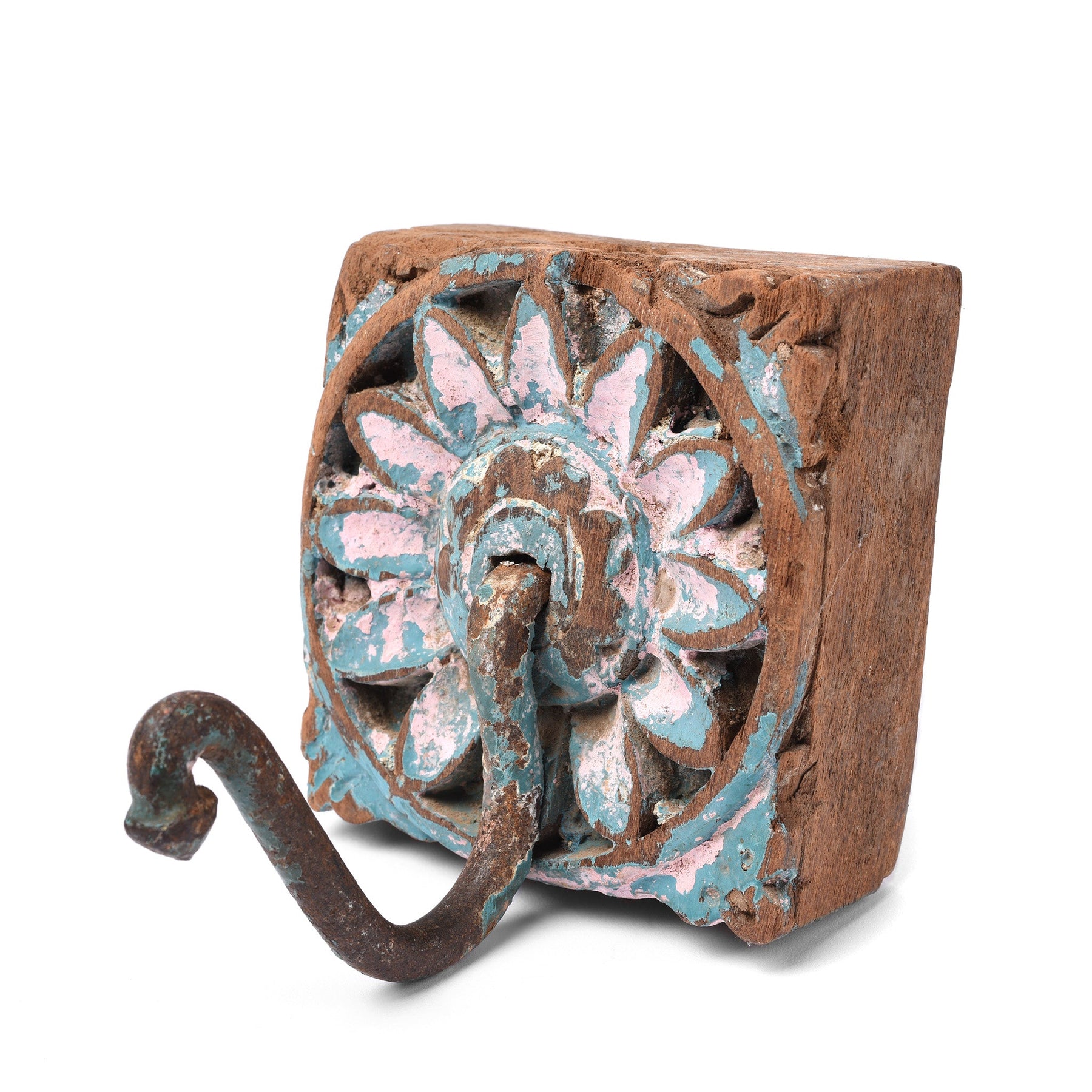 Coat Hook On Old Painted Teak, Various Colours - 19thC