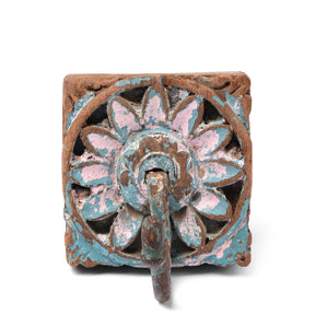 Coat Hook On Old Painted Teak, Various Colours - 19thC