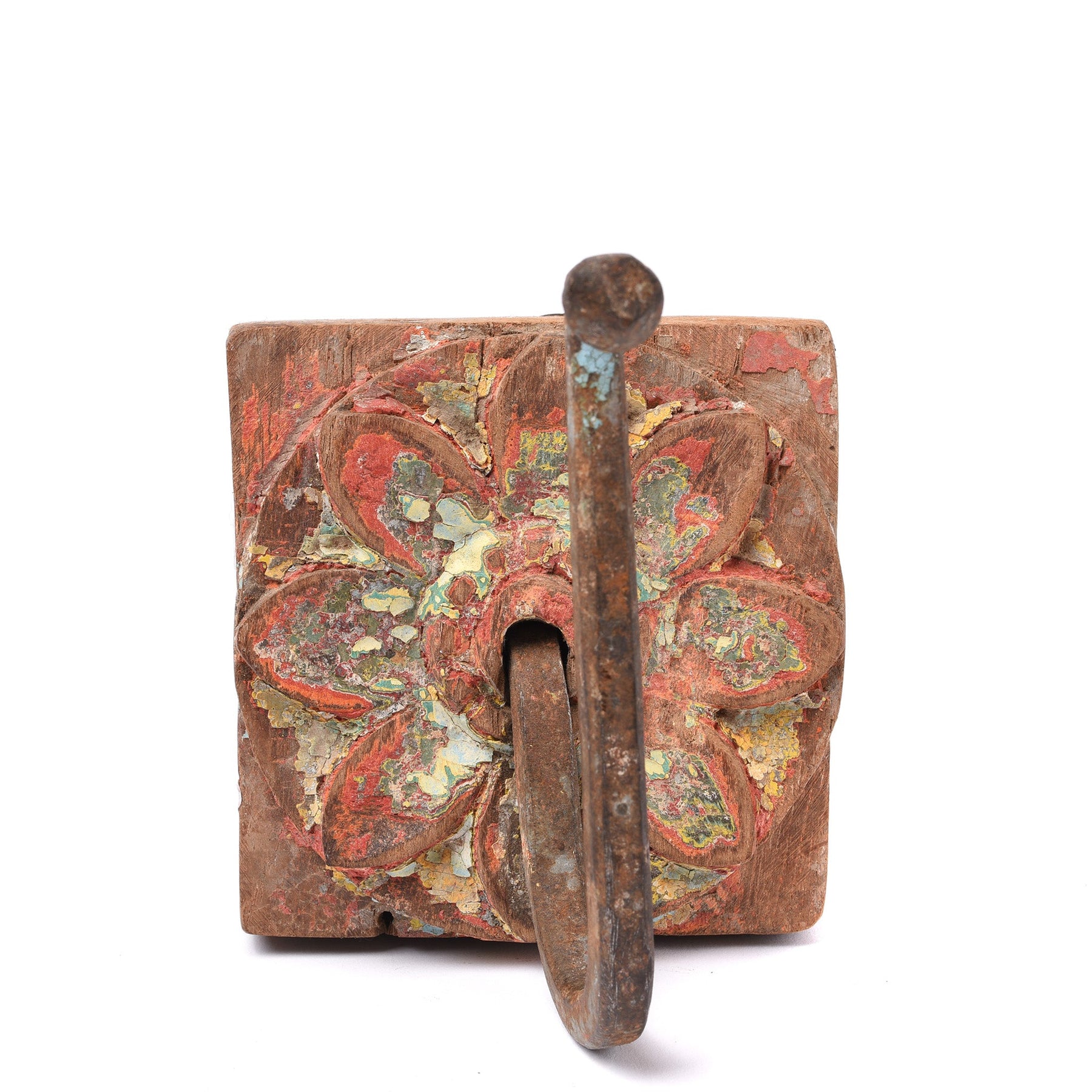 Coat Hook On Old Painted Teak, Various Colours - 19thC