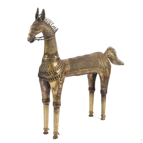 Vintage Dhokra Tribal Brass Tribal Horse - Ca 1960