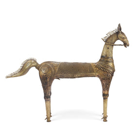 Vintage Dhokra Tribal Brass Tribal Horse - Ca 1960