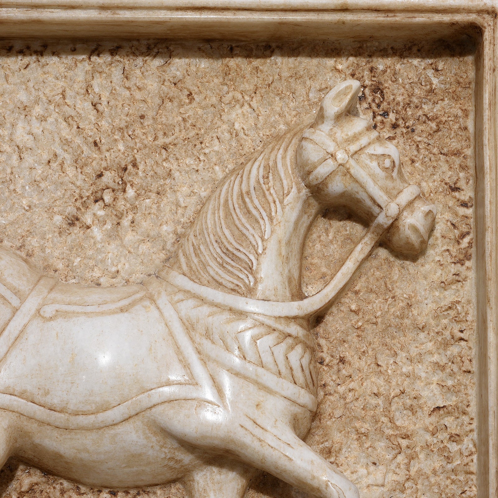 Mughal Style White Marble Horse Wall Panel