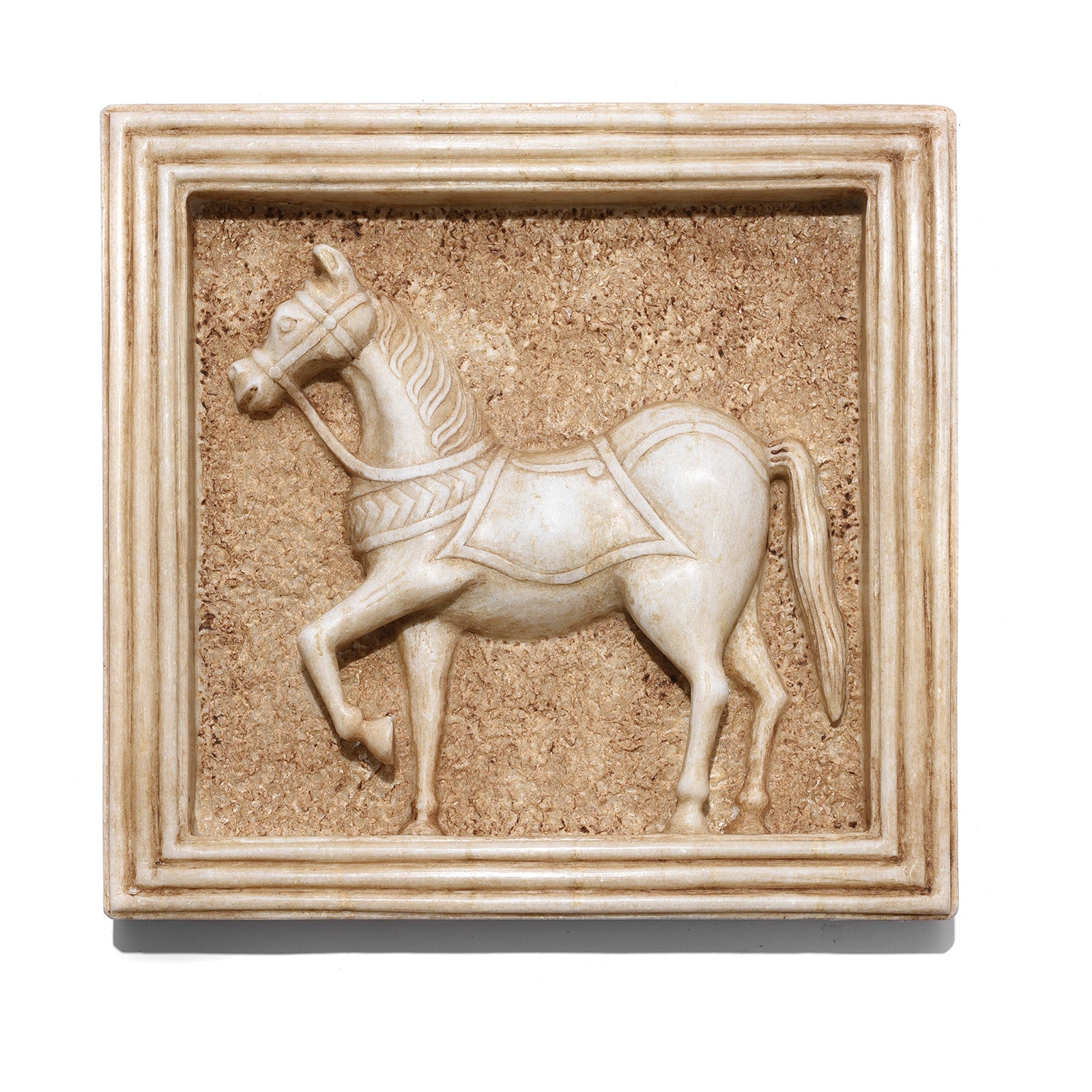 Mughal Style White Marble Horse Wall Panel