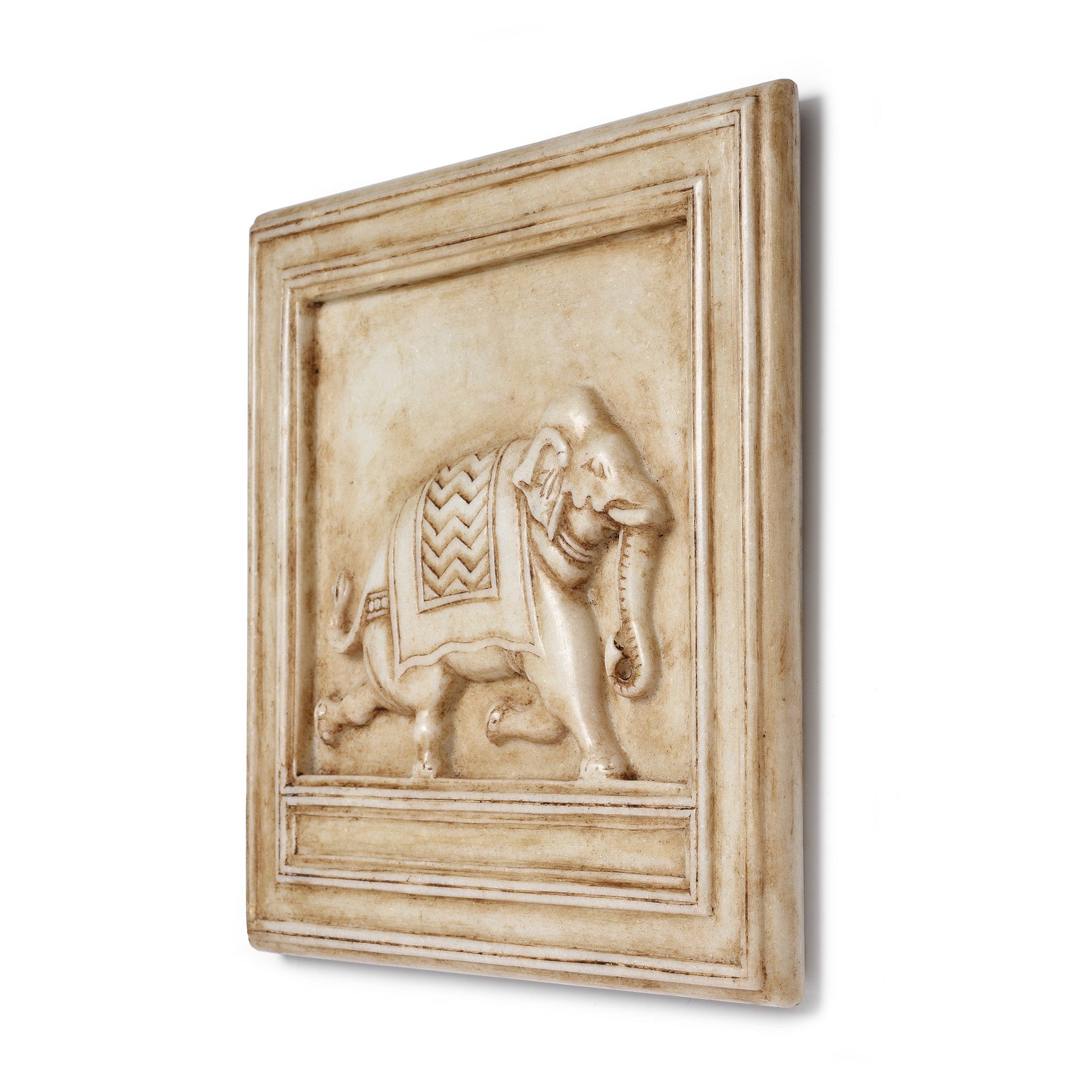 White Marble Mughal Style Elephant Panel