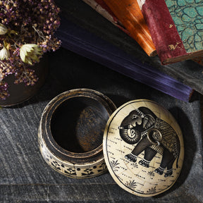 Round Inlay Trinket Box - Elephant Design