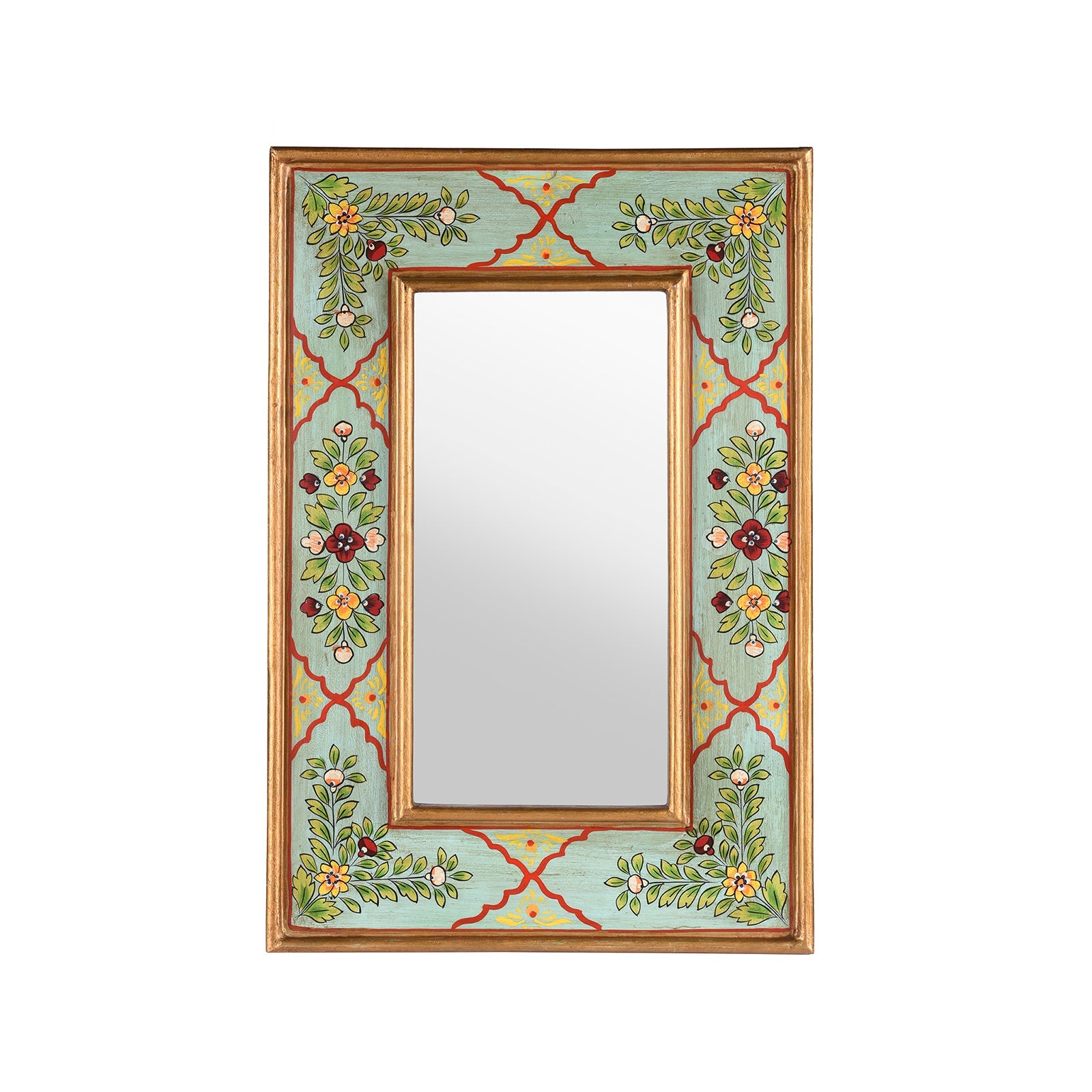 Aqua Green Hand Painted Indian Mirror