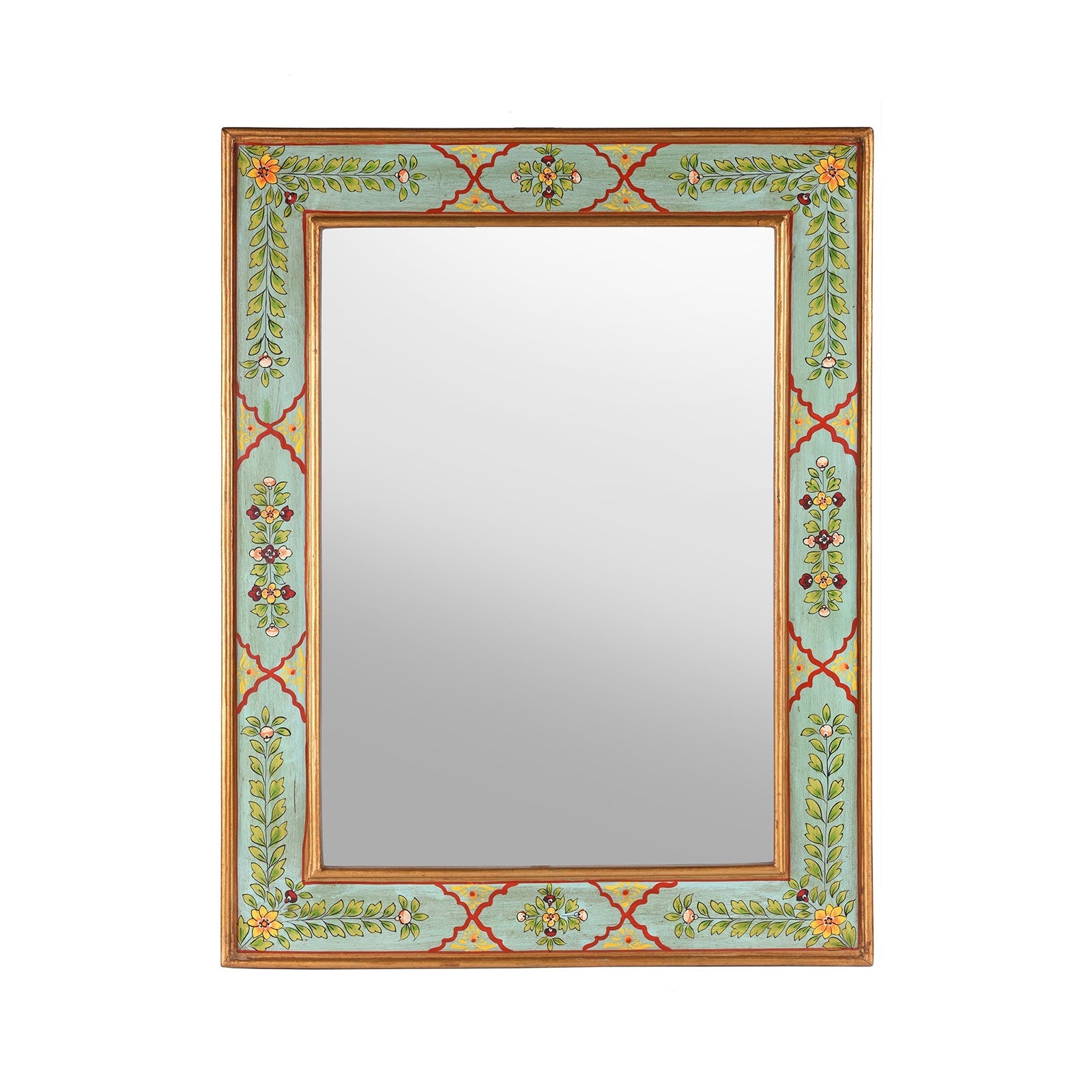 Aqua Green Hand Painted Indian Mirror