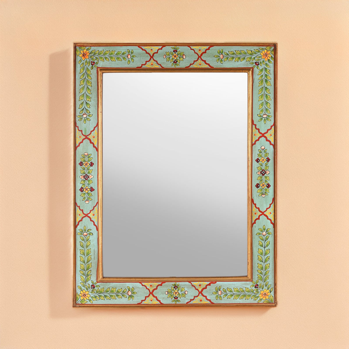 Aqua Green Hand Painted Indian Mirror