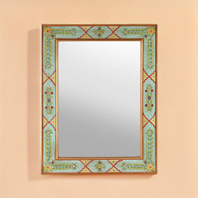 Aqua Green Hand Painted Indian Mirror