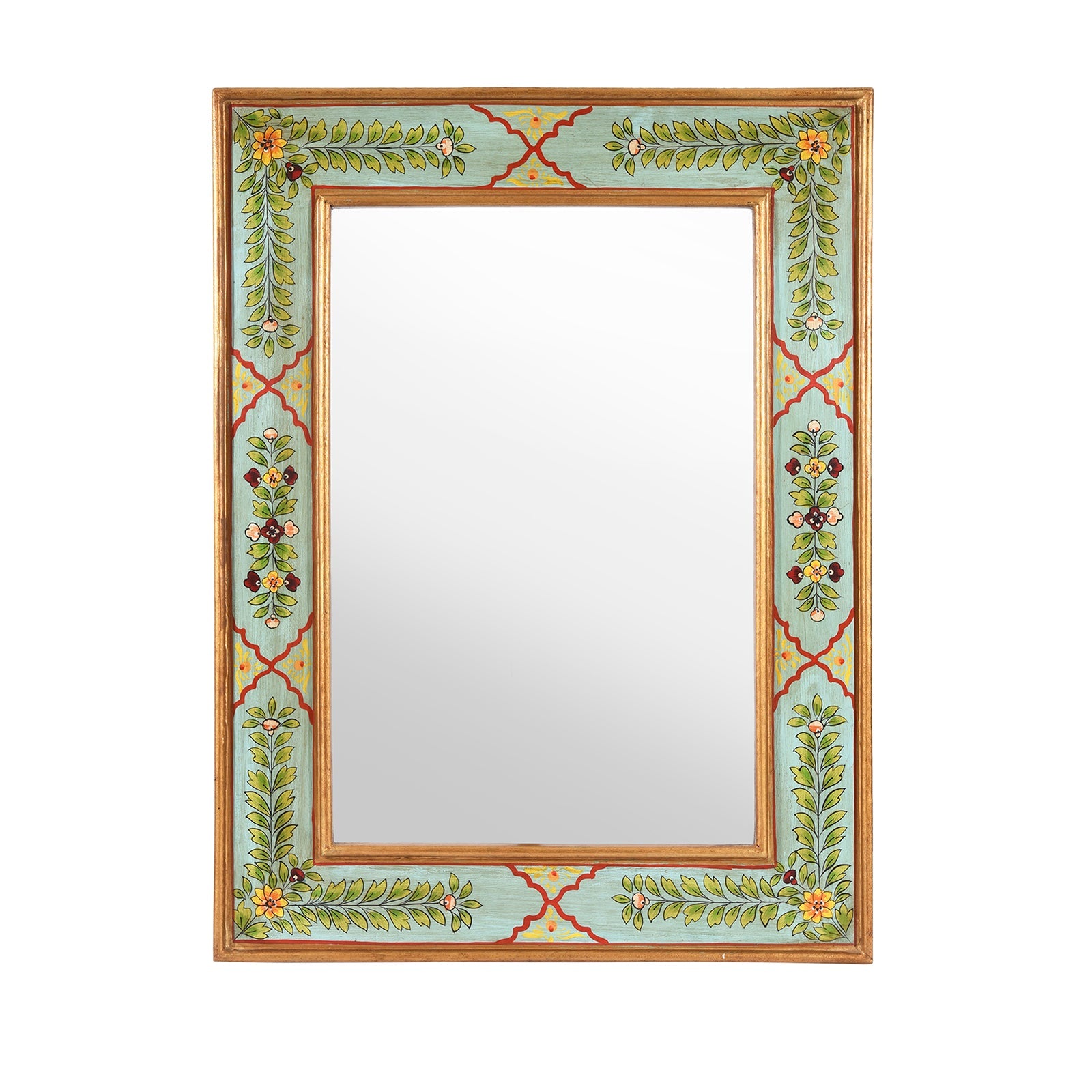 Aqua Green Hand Painted Indian Mirror