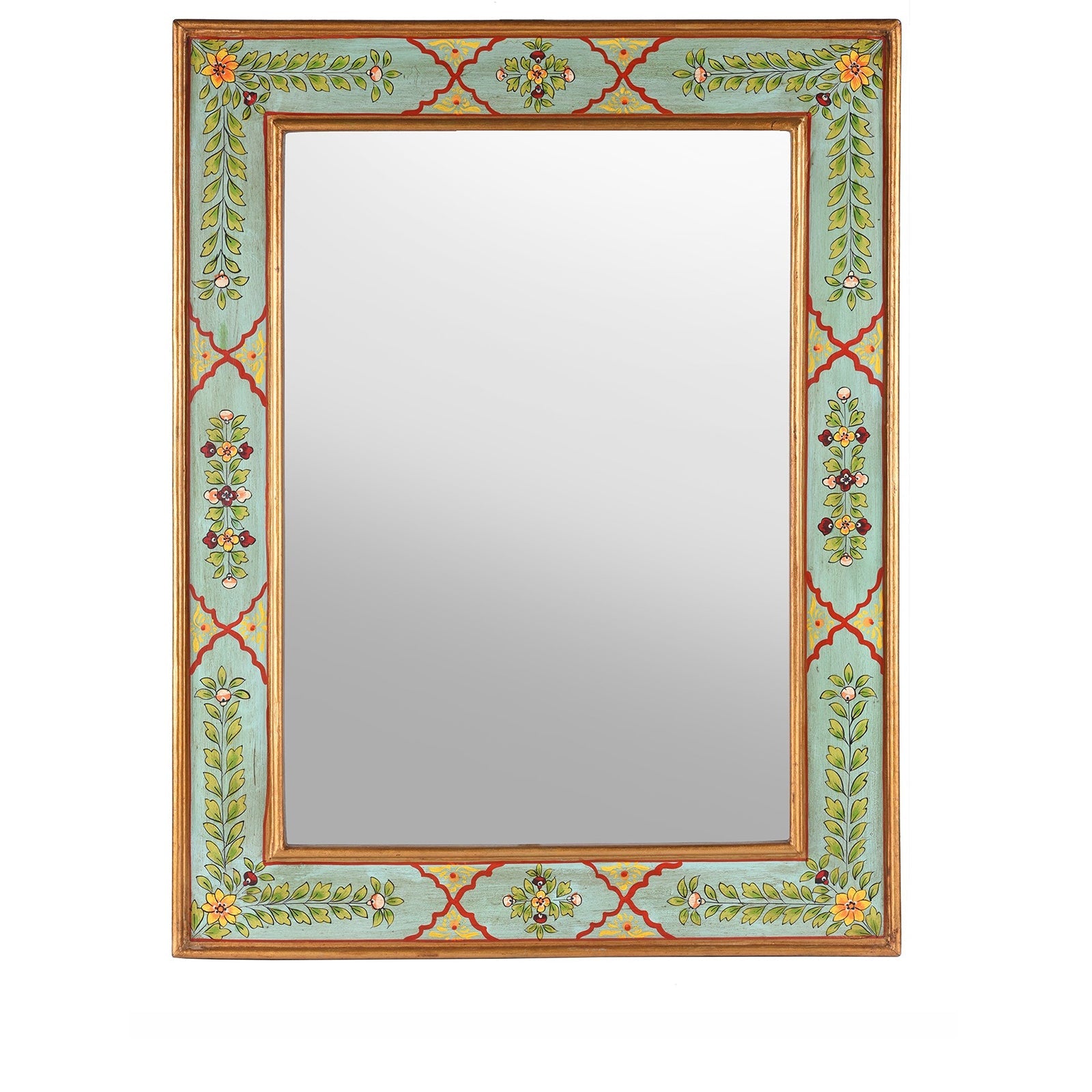 Aqua Green Hand Painted Indian Mirror