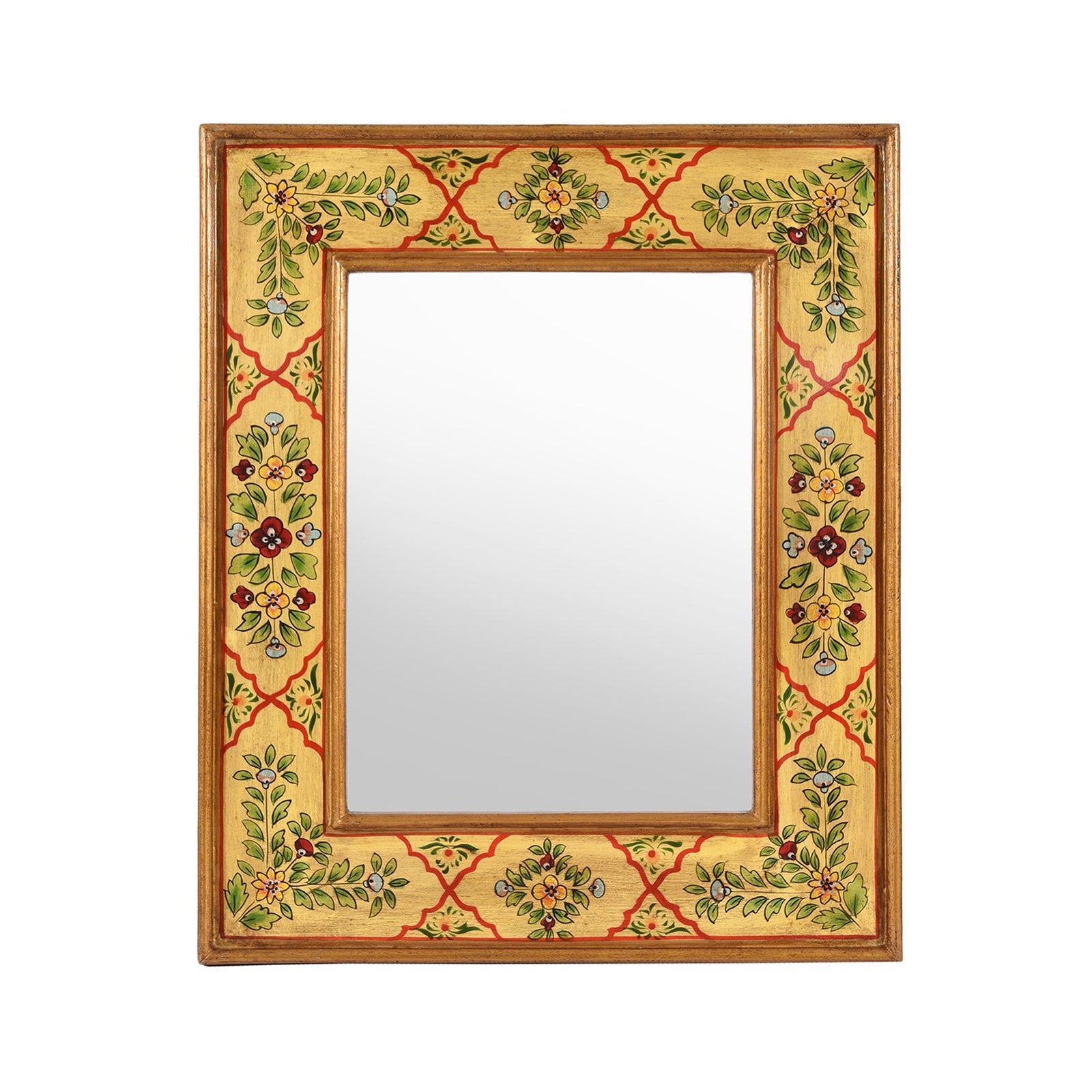Yellow Hand Painted Indian Mirror