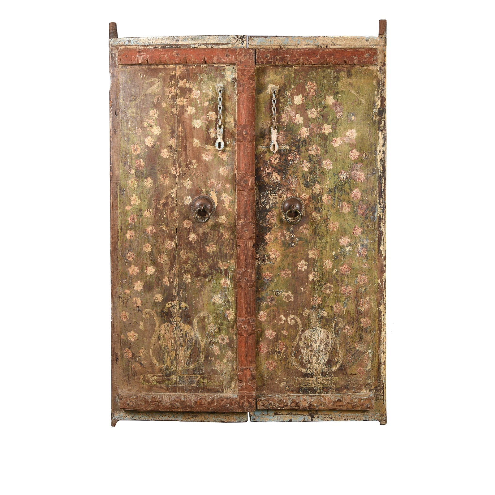 Old Painted Indian Door From Gujarat - 19thC