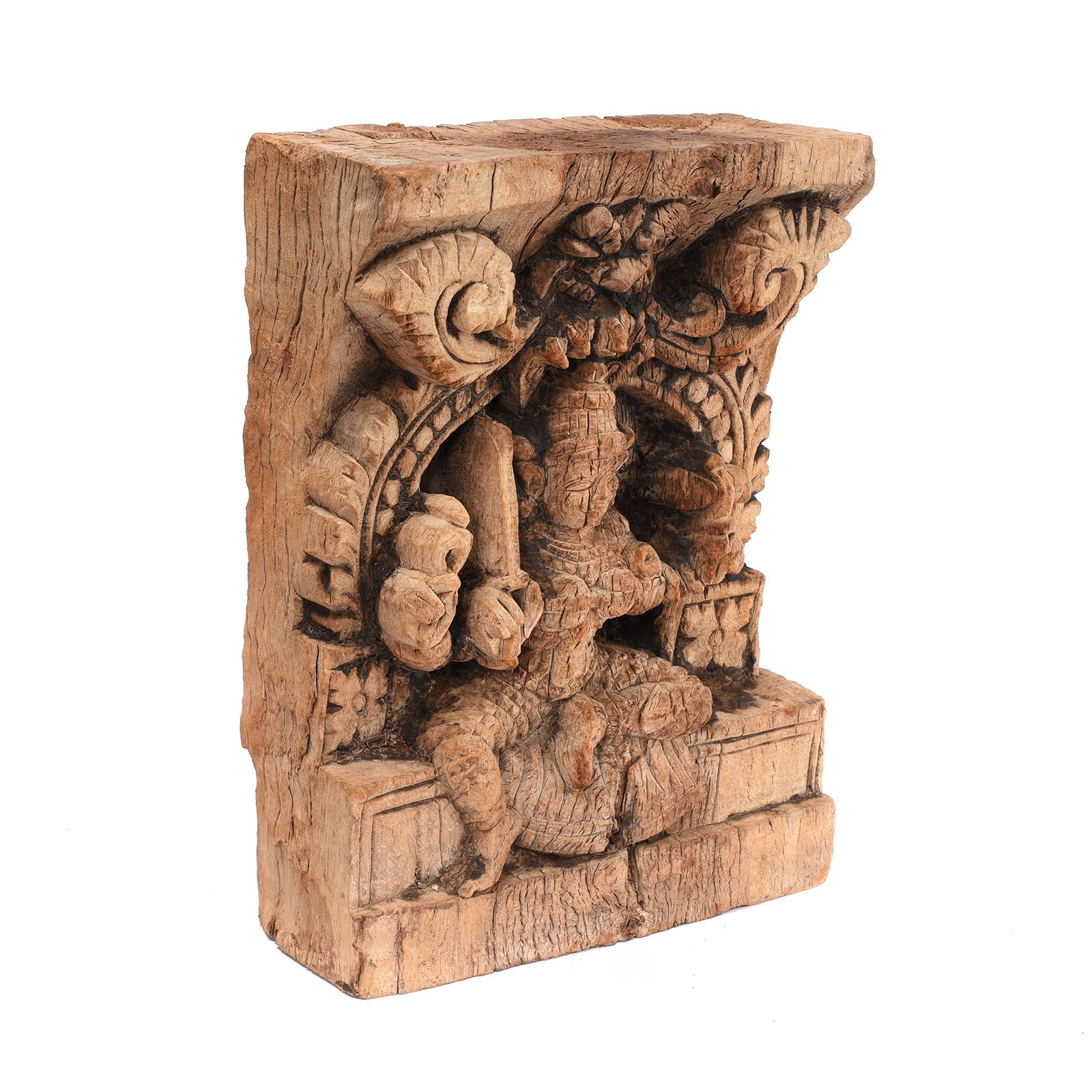 Carved Teak Chariot Carving Of Lakshmi - 18thC