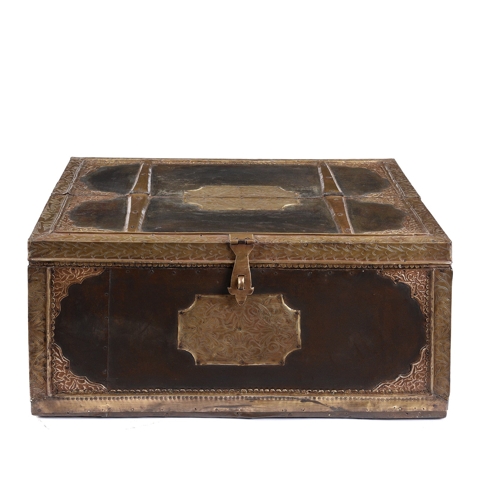 Brass & Iron Trousseau Box From Shekhawati - 19th Century