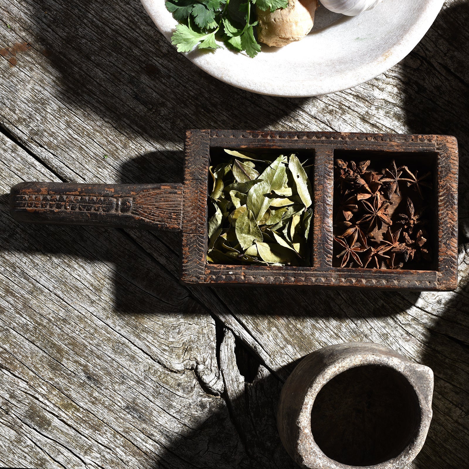 Carved Jackfruit Spice Tray From Kerala - Ca 1950's