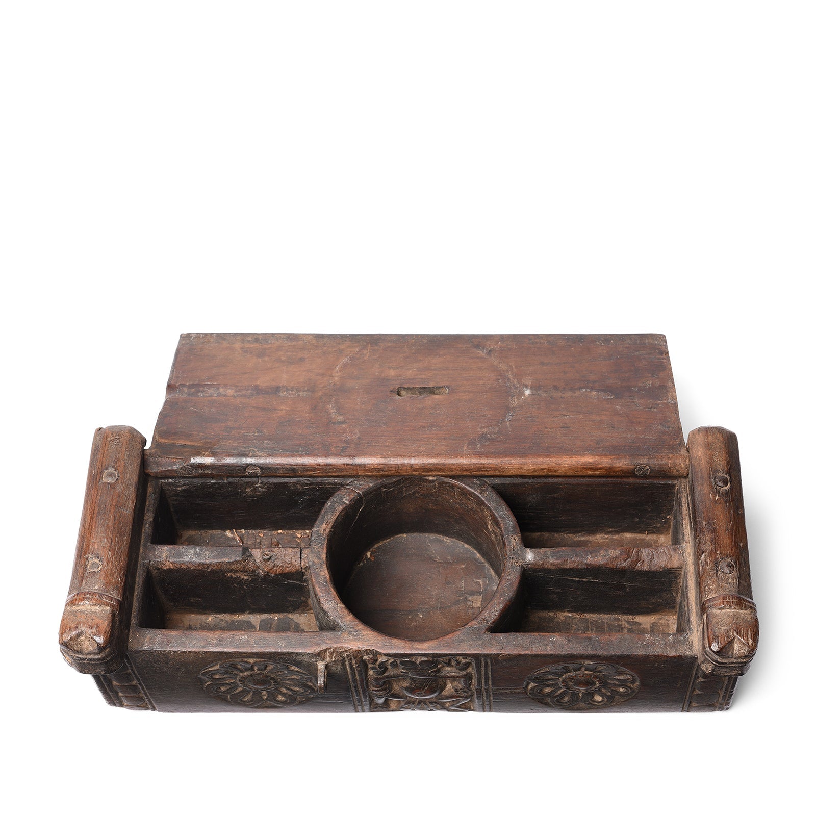 Carved Indian Teak Harpa Box From Banswara - 19thC