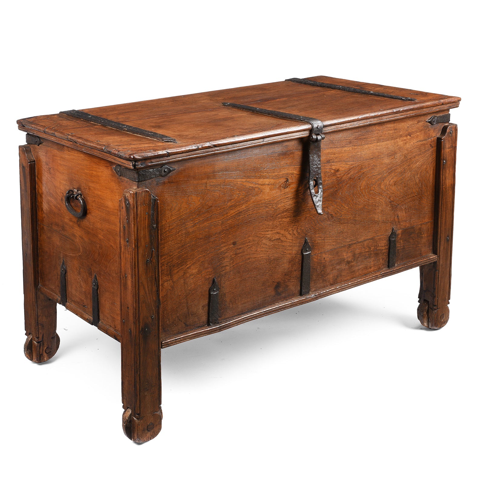 Iron Bound Teak Merchant Chest From Goa - 19th Century