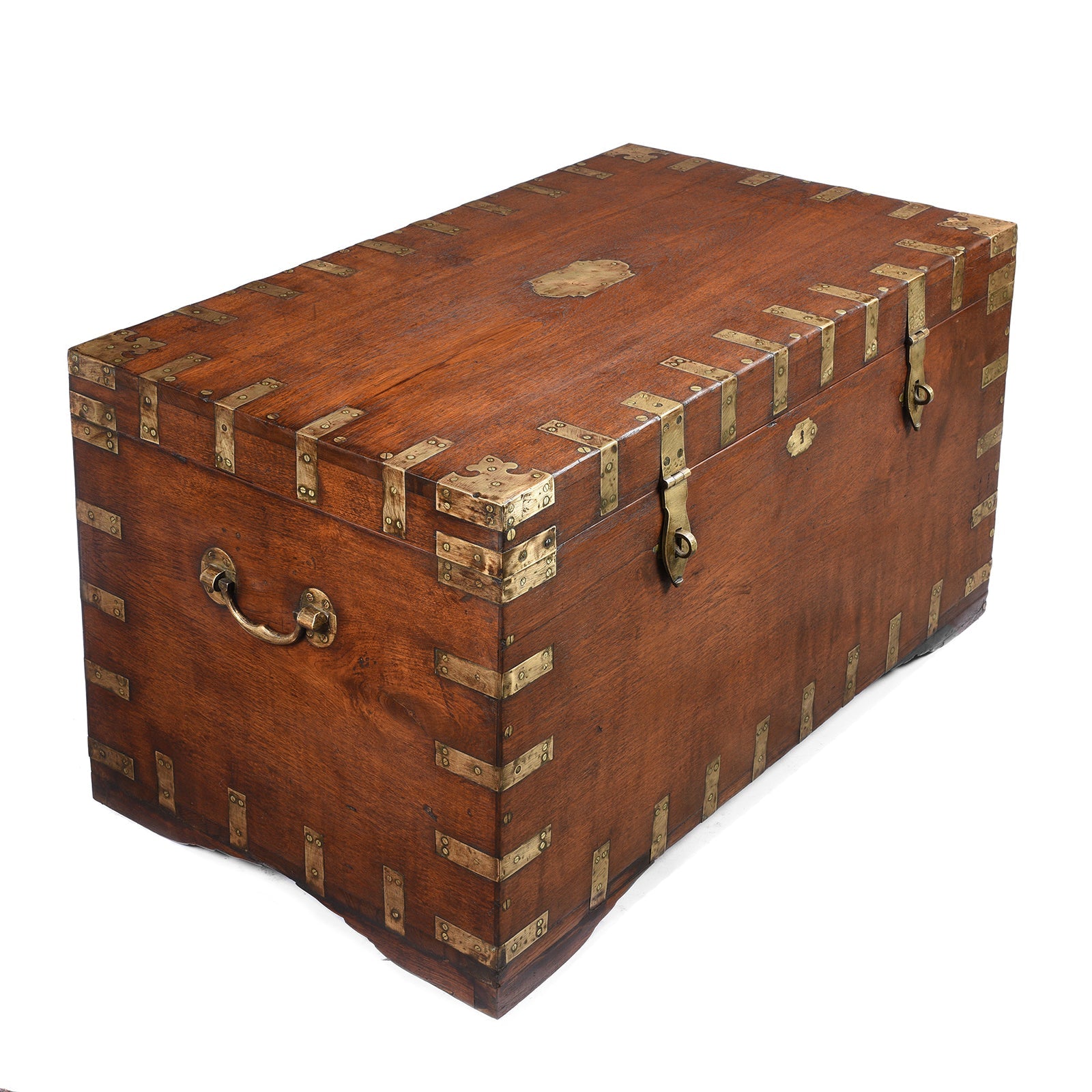 Brass Bound Teak Military Chest From Hyderabad -19th Century
