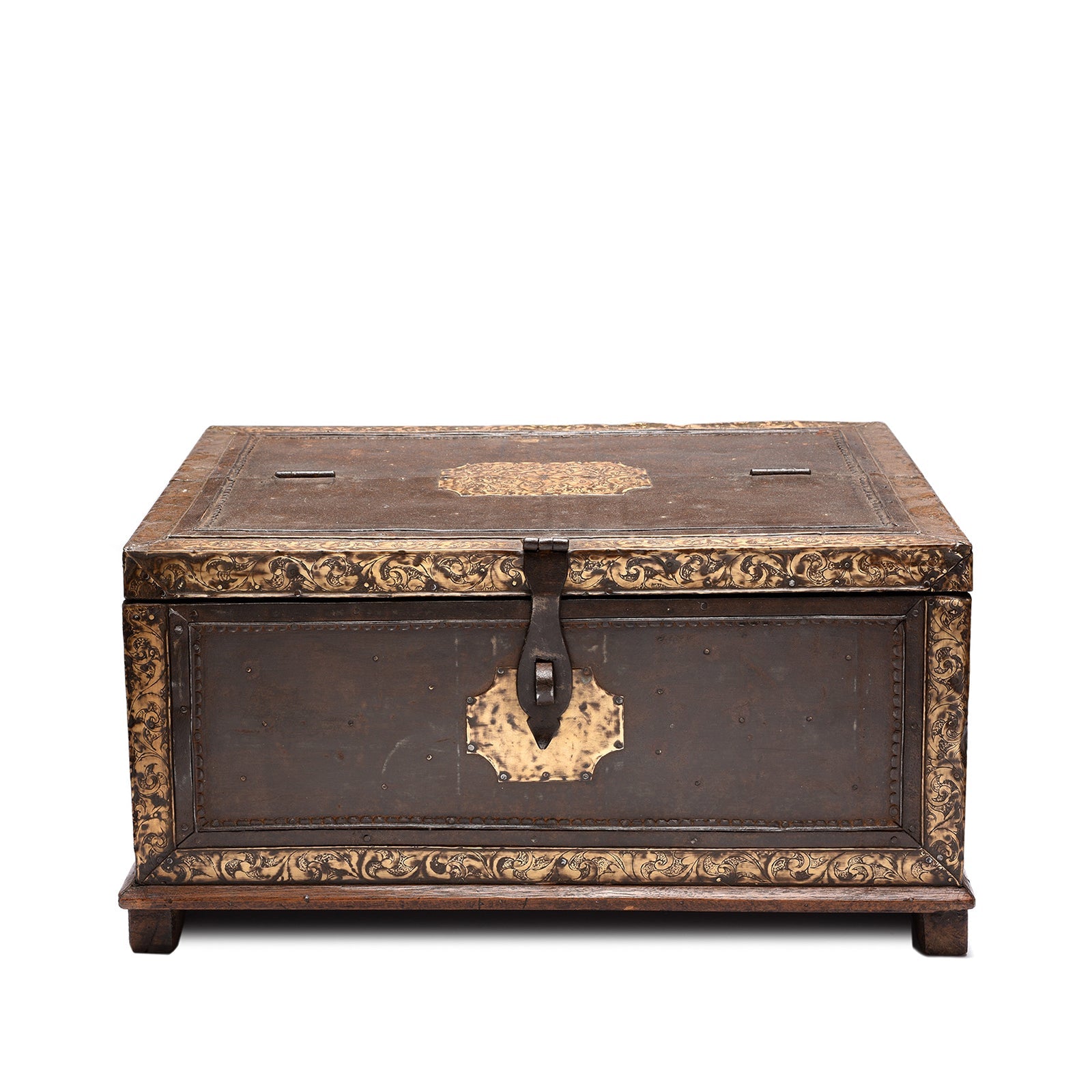 Brass & Iron Trousseau Box From Shekhawati - 19th Century