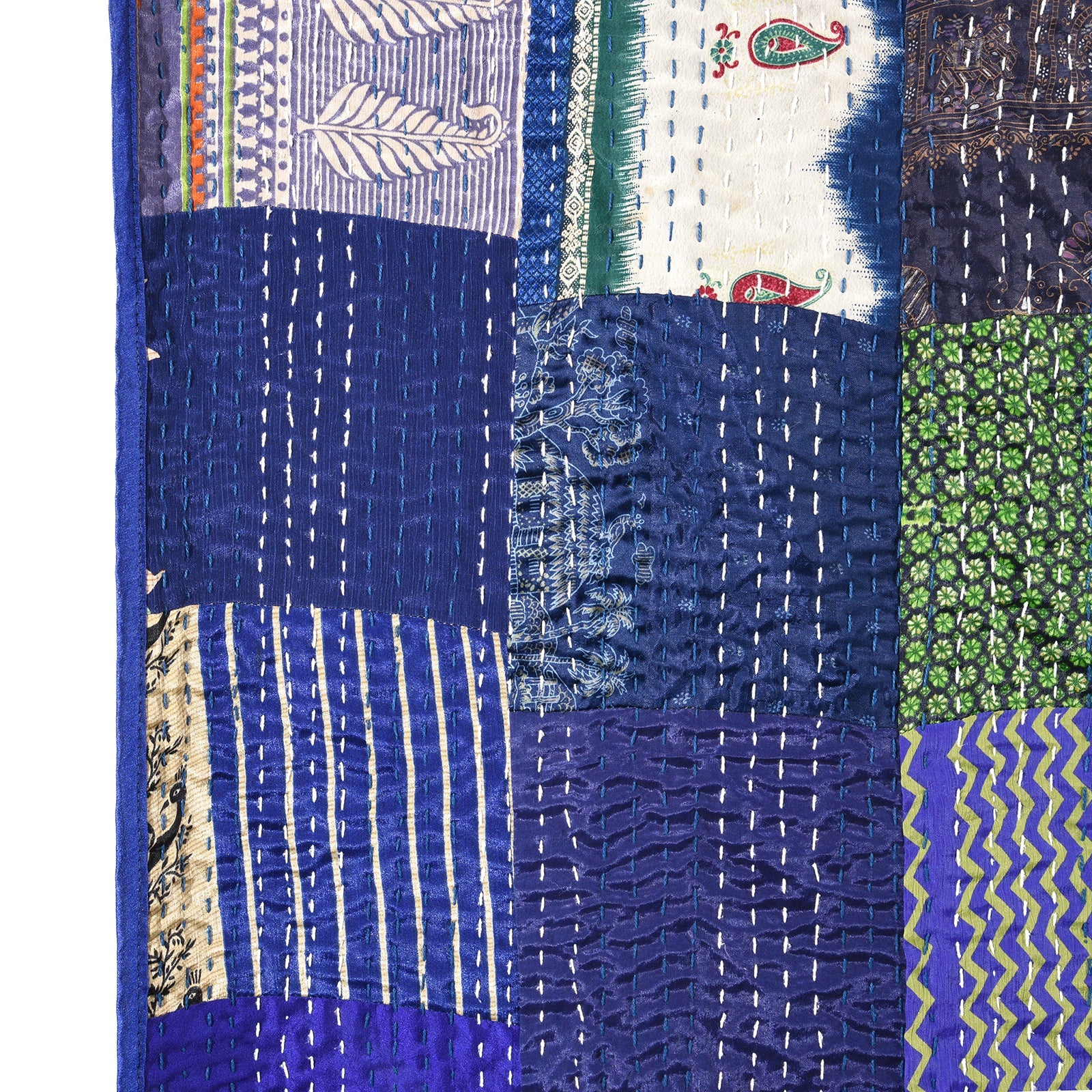 Kingsize Blue Patola Sari Bedcover -Silk & Cotton