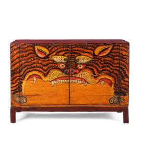 Painted Tiger Cabinet From Qinghai - 19th Century