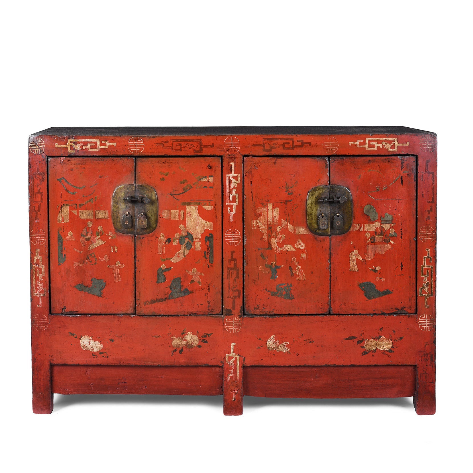 Red Lacquer Sideboard From Shanxi - 19th Century