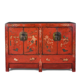 Red Lacquer Sideboard From Shanxi - 19th Century