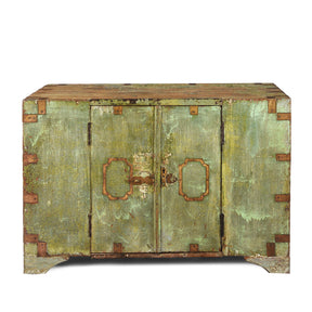 Green Indian Teak Campaign Chest - 19th Century