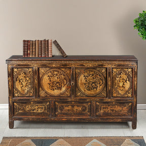 Black & Gold Painted Tibetan Altar Cabinet - 19th Century