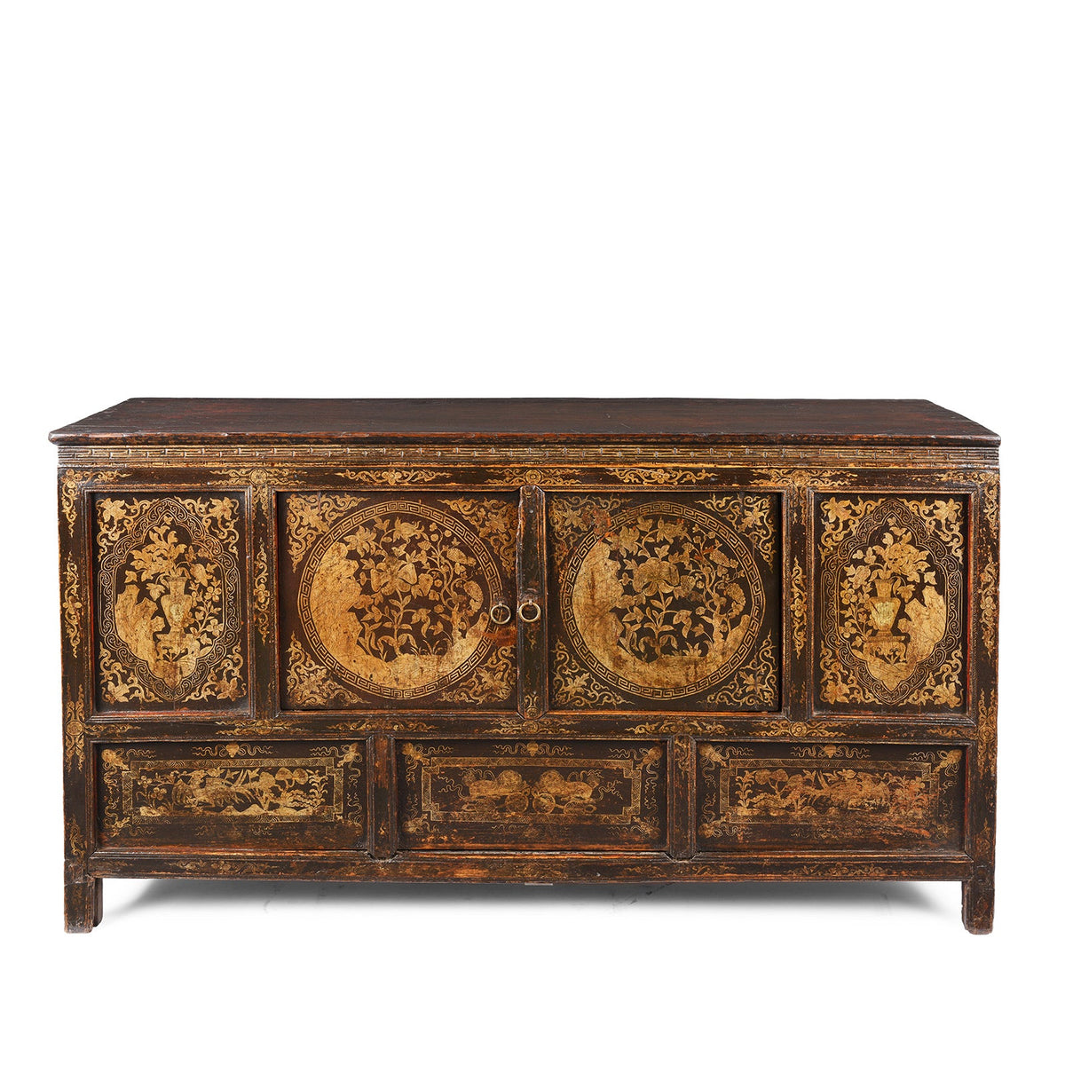 Black & Gold Painted Tibetan Altar Cabinet - 19th Century