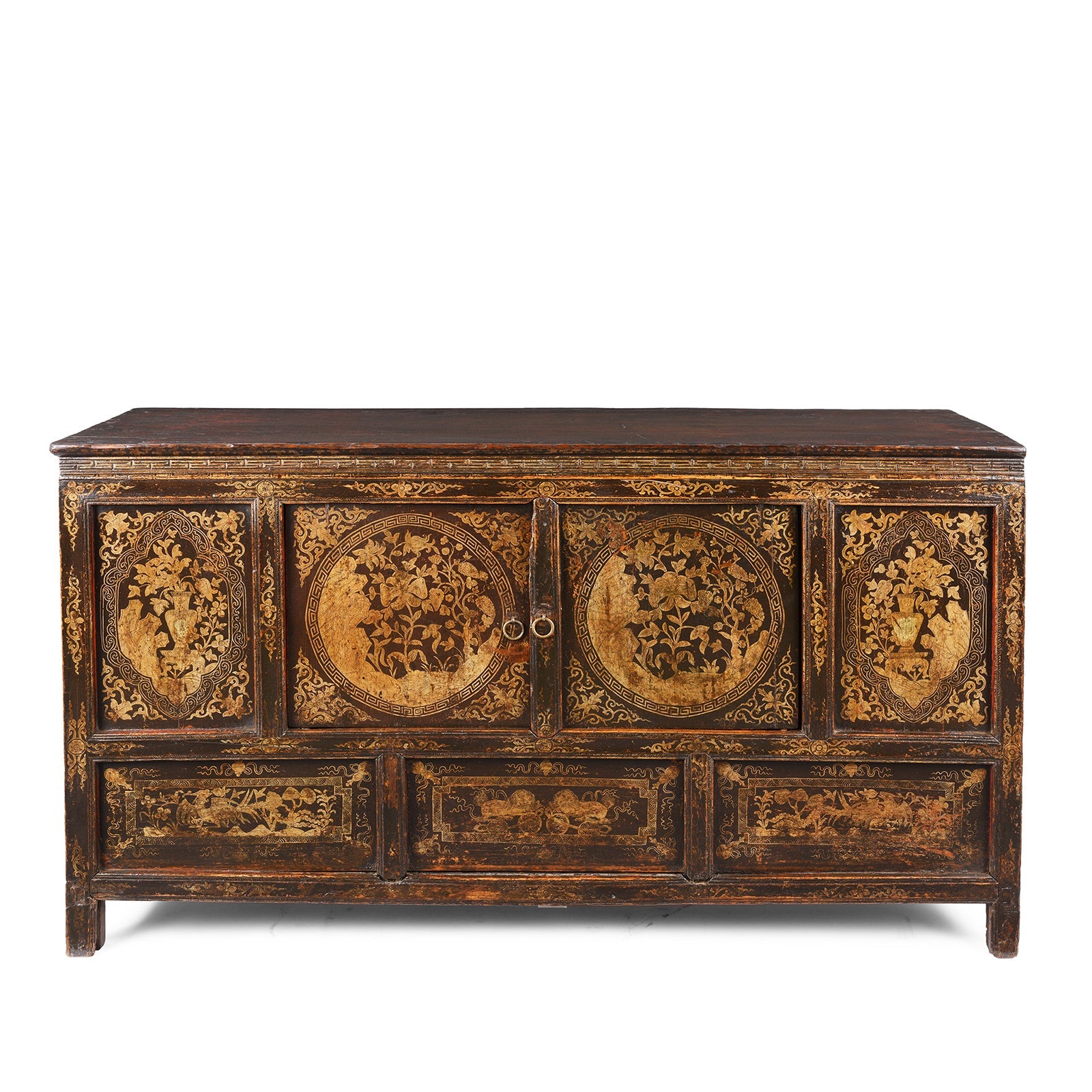 Black & Gold Painted Tibetan Altar Cabinet - 19th Century