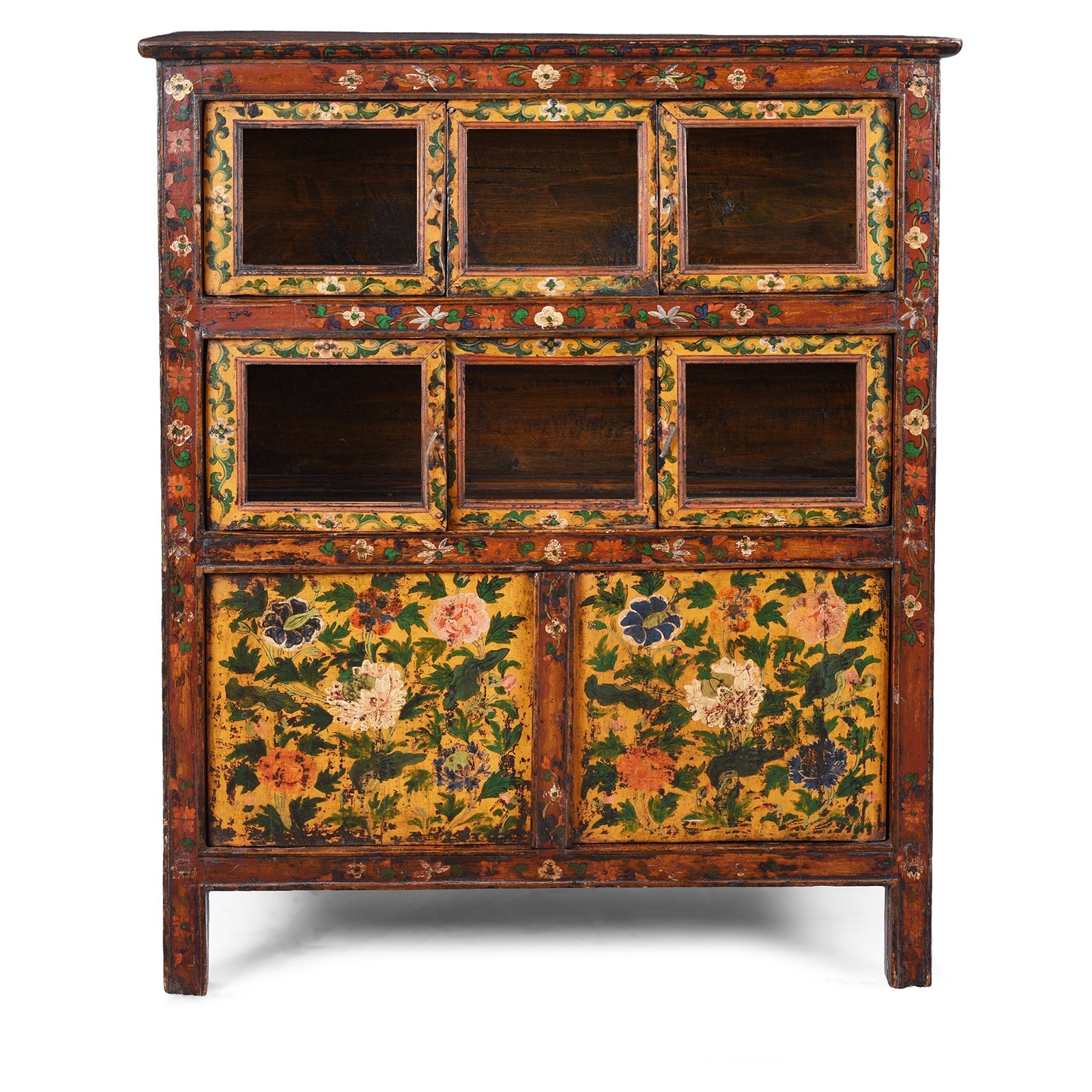 Glazed Painted Tibetan Cabinet - 19th Century