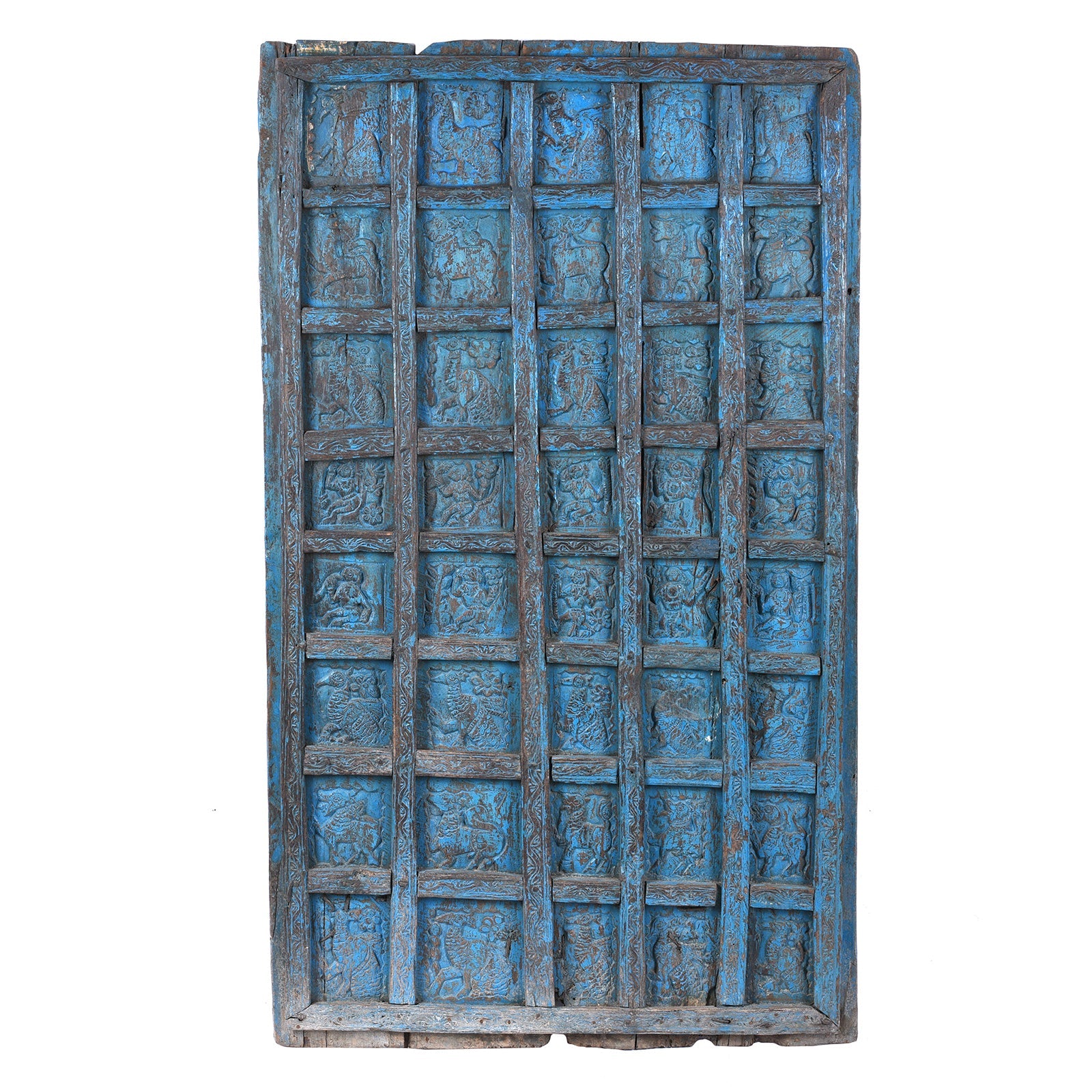 Blue Painted Tribal Door From Orissa - 19th Century