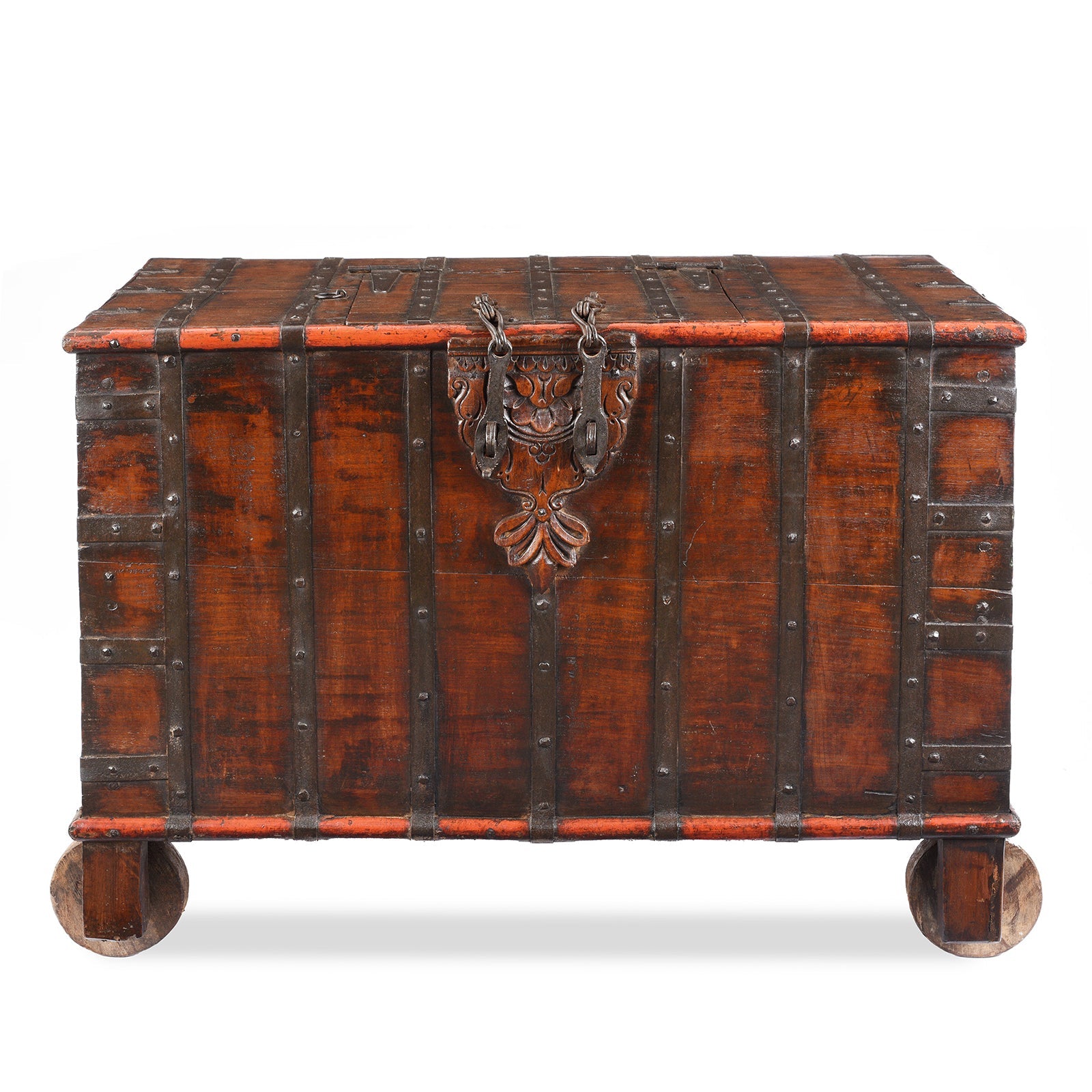 Iron Bound Wheeled Chest From Gujarat - 19th Century