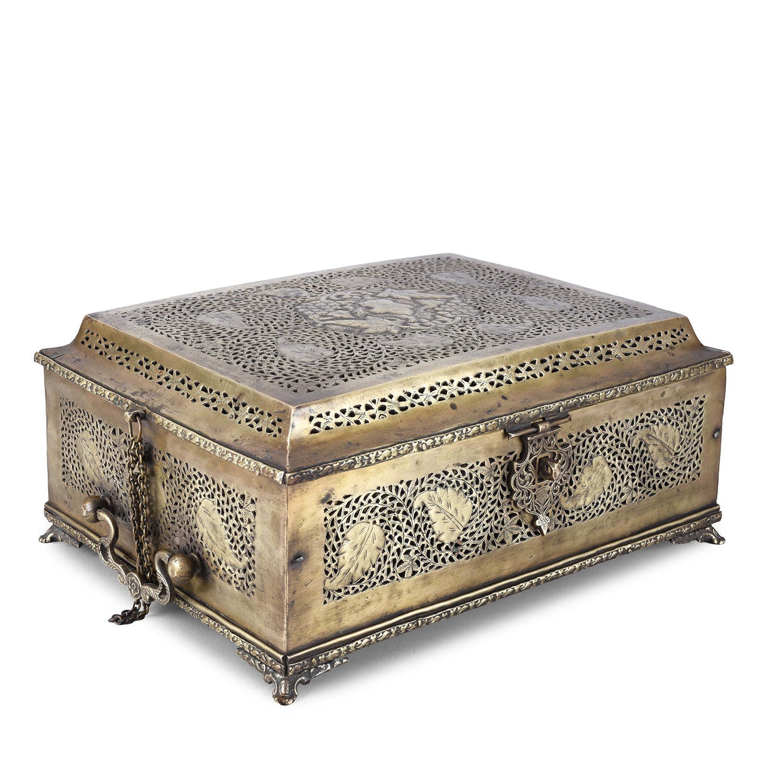 Pierced Brass Paan Box From Rajasthan - Late 19th Century