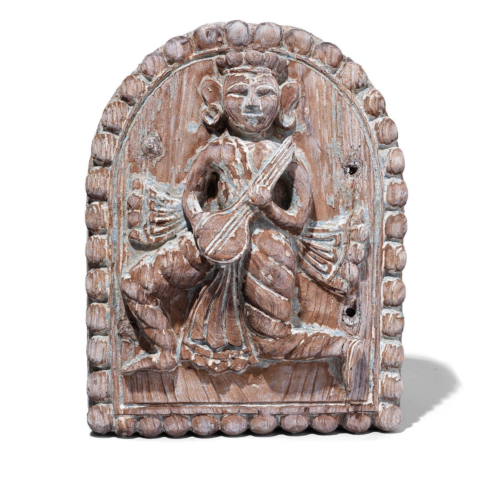 Carved Teak Musician Panel From Gujarat - 19th Century
