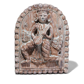 Carved Teak Musician Panel From Gujarat - 19th Century