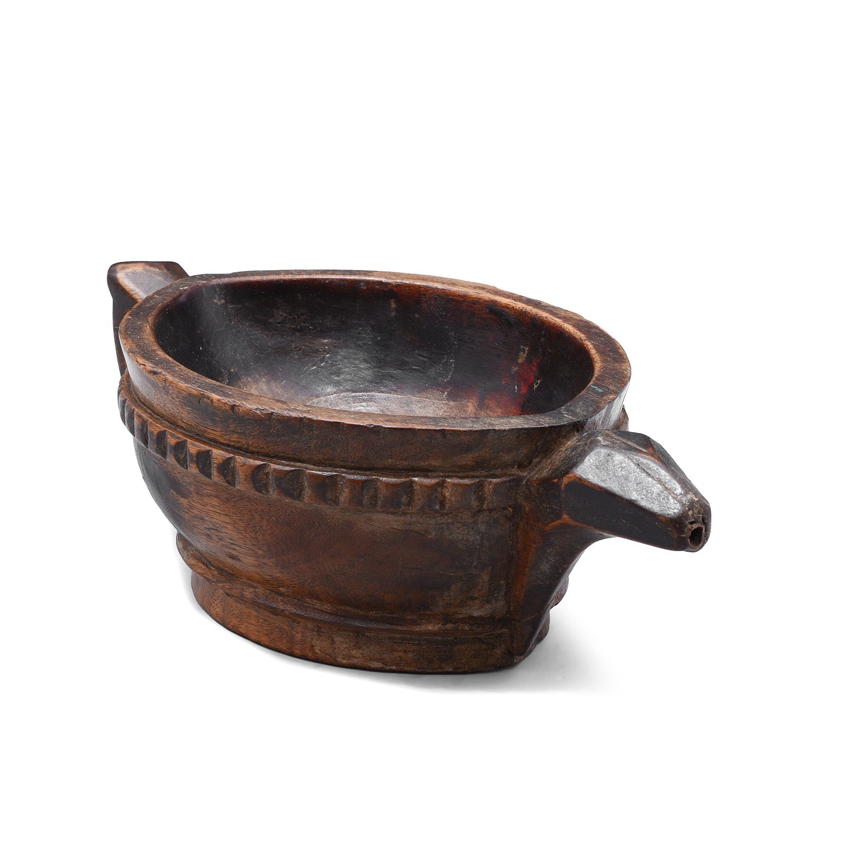 Carved Teak Wood Kharal - Opium Grinder -19th Century