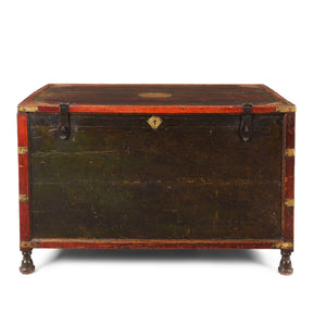 Brass & Lacquered Chest From Bikaner - Early 19th Century