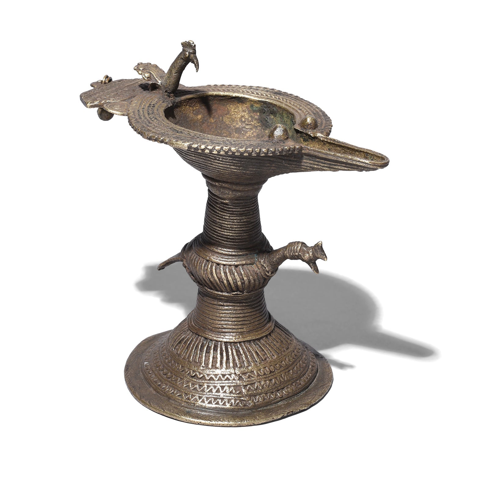 Brass Dhokra Work Oil Lamp From Chhattisgarh- 19th Century
