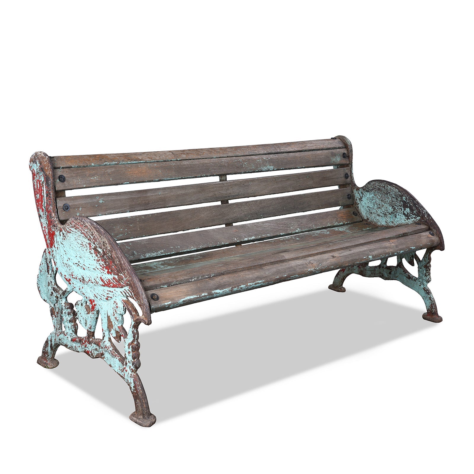Green Painted Stork Garden Bench - 19th Century