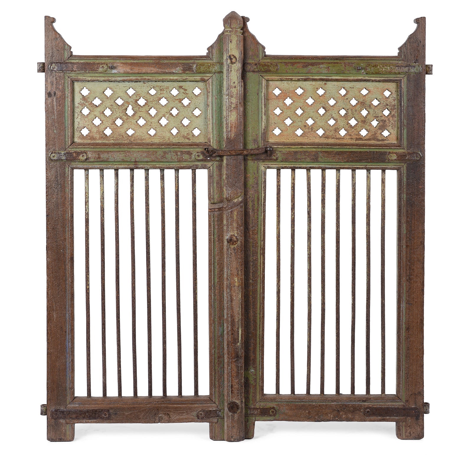 Green Painted Dog Gate From Gujarat - 19th Century