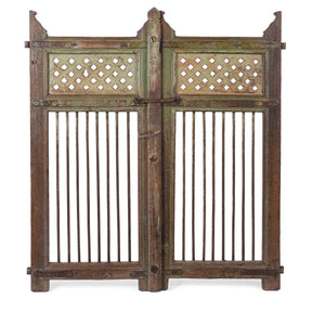 Green Painted Dog Gate From Gujarat - 19th Century