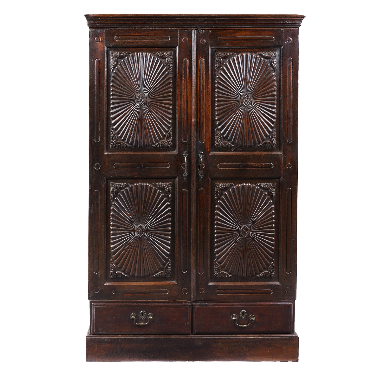 Indian Almirah Cabinet With Sunburst Panels – 19th Century
