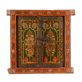 Tree Of Life Painted Window Shutter From Bikaner - 18th Century
