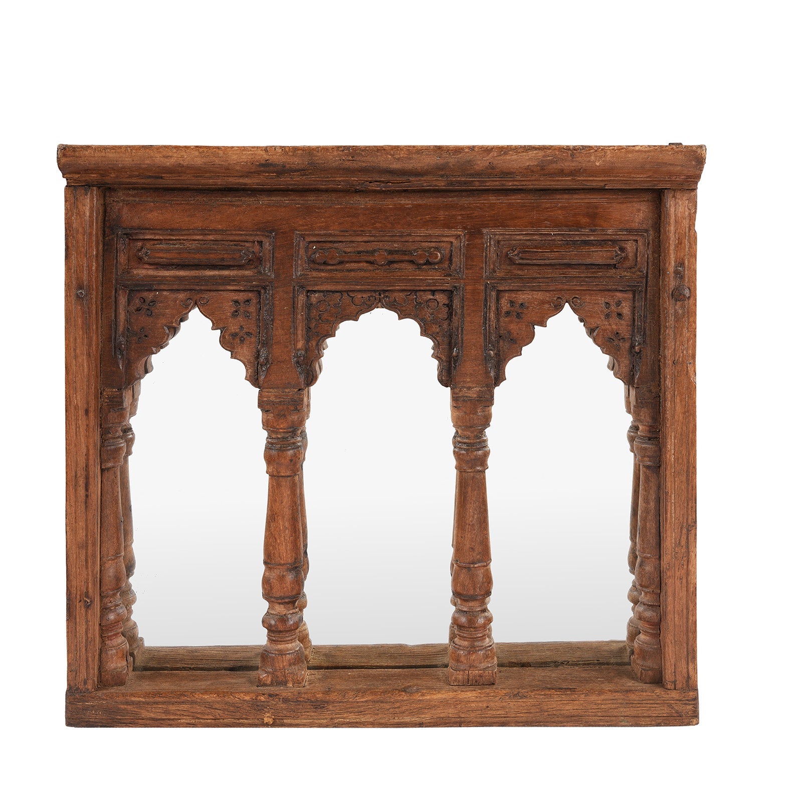 Carved Teak Triple Arch Window Mirror - 19th Century