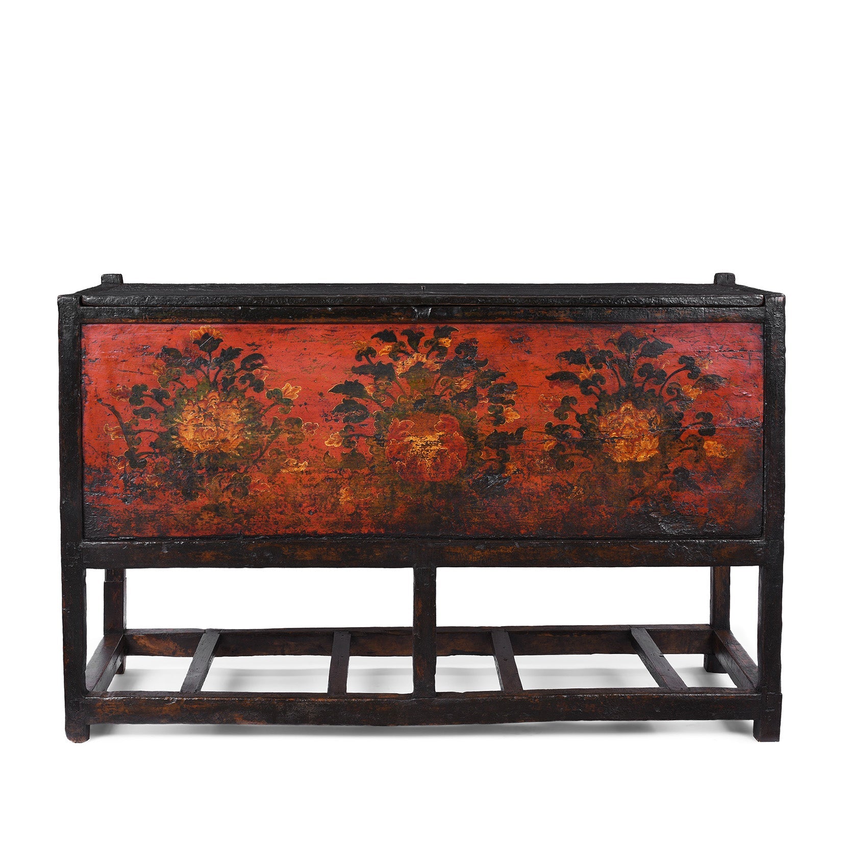 Painted Tibetan Chest On Stand - 19th Century